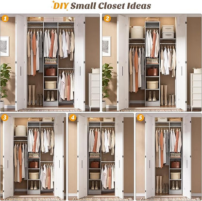 48" Small Closet Organizer, 4FT Small Closet System with 4 Closet Rods & 3 Shelves, 80"H Small Closet Organizers and Storage for Small Bedooms, Cloakrooms, Laundry Rooms, Gray