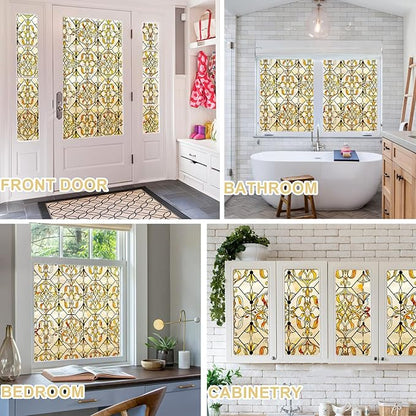 3D Stained Glass Window Privacy Film, Heat Control UV Blocking Static Cling Decorative Window Film for Bathroom,Front Door,Home Non Adhesive,GiltGaze 23.6 x 35.4 inches