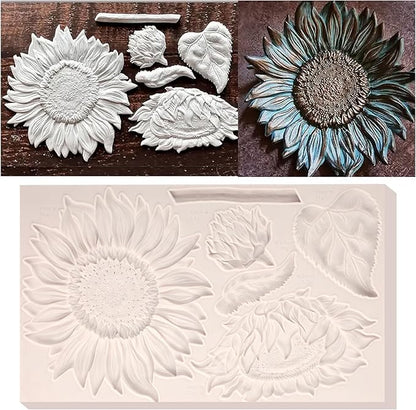 Oversized Sunflower Silicone Mold Leaves Cake Decoration Fondant Mold for Wedding,Birthday Party Cupcake Topper Chocolate Candy Cookies Mousse DIY Gypsum Soap UV Resin Polymer Clay Crafts