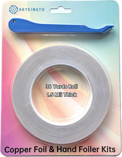 1/4 Inch Silver Backed Copper Foil for Stained Glass, 1.5 Mil Thick, 36 Yards 2 Rolls, with Copper Foil Hand Foiler