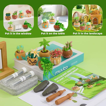 Yizzvb Needle Felting Kit, 6 Pcs Succulent Felting Kit for Beginner, Felting Kit, Needle Felting Tools Including Wool Roving, Foam Mat, Felting Needles and Instructions for DIY Felting Starters