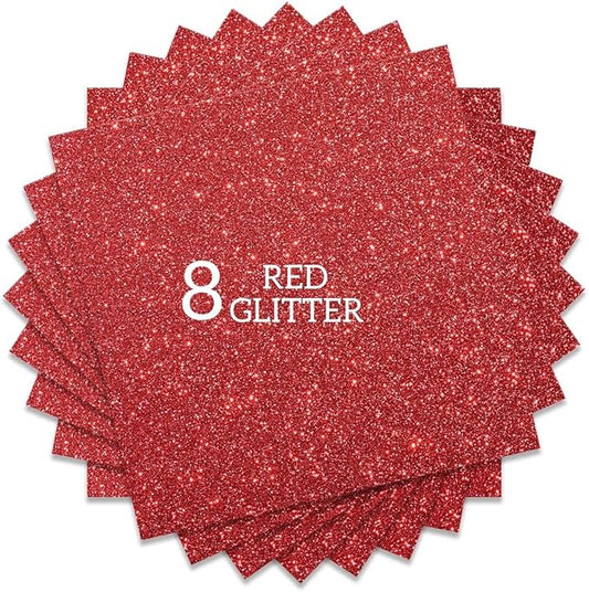 Red Glitter HTV Heat Transfer Vinyl Bundle 8 sheets-12 x12 Iron on Vinyl for T Shirts Hats Clothing Compatible with Cricut Cameo Heat Press Machine