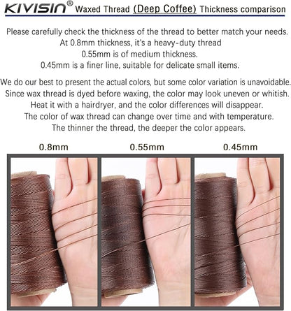 Thin Wax Polyester Thread, 0.45mm, 547 Yards, 3 Ply Round Waxed Cord Strings for Sewing, Beading, Binding, Micro Braiding, Fine Leather Craft and Micro Macrame Jewelry - Deep Coffee
