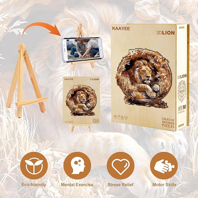 Wooden Puzzles for Adults, 3D Vision Effect Lion King Wooden Jigsaw Puzzles, 575 PCS Unique Shape Advanced Wood Puzzle Adult, 3D Effect Flat Puzzle Birthday Gifts Family Game (XL-17.3 * 17.3in)