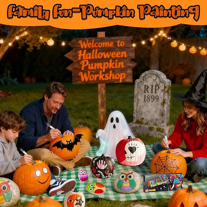SFAIH Pumpkin Acrylic Markers, 24 Colors Halloween Decor Paint Pens for Pumpkin Decorating, Costume Making, Dual Tips (1-6mm Brush & 0.5-4mm Chisel) for Glass, Ceramic, fabric, Waterproof & Quick-Dry