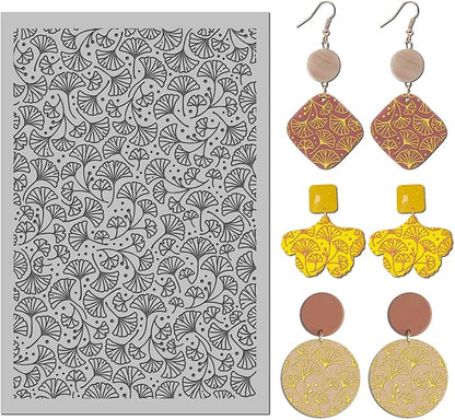 Arbuya Ginkgo Leaves Polymer Clay Texture Mat -Autumn Leaves Texture Sheet for Polymer Clay Jewelry Making, Earring Charms, DIY Craft Supplies