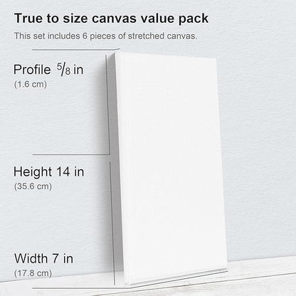 PHOENIX Long Stretched Canvas for Painting 7x14 Inch/6 Value Pack, 8 Oz Triple Primed, 5/8 Inch Profile, 100% Cotton White Blank Canvas, Rectangular Framed Canvas for Oil Acrylic & Pouring Art