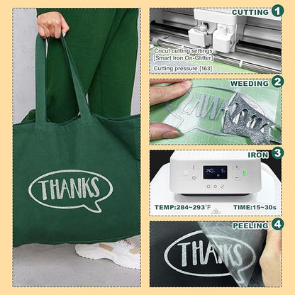 Silver Glitter HTV Heat Transfer Vinyl, 12" x 5ft lron on Vinyl, for T-Shirt Ironing, Vinyl HTV Easy to Cut and Weed, The Best Choice for DIY Creativity. (Silver, 12" x5ft)