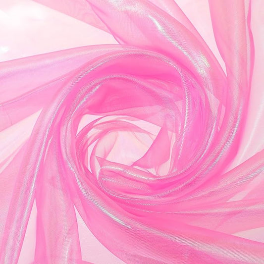 MECCANIXITY Iridescent Sheer Organza Fabric, 2 Yards x 59 Inches Solid Laser Holographic Shiny Fabric Organza Cloth for Wedding, Curtains, Costume, Photo Background, Rose Red