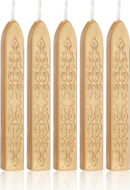 Yoption 5 Pcs Metallic Light Gold Sealing Wax Sticks with Wicks for Wax Seal Stamp, Wedding Invitations, Gift Wrapping, Christmas