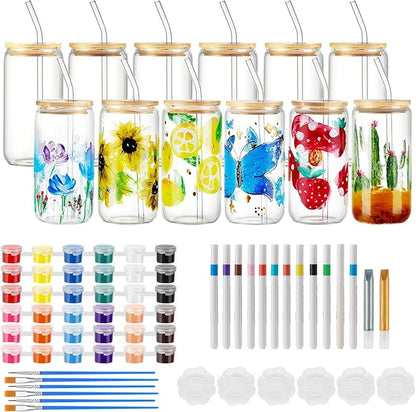 WJXCYGG 6 Sets Paint Your Own Wine Glass Paint Set 6 Wine Glass 2 Glass Paint Outliner 12 Markers 36 Glass Painting Acrylic Paint Strips 12 Brushes 6 Palette for Adults Lady Night (Drinking Cup)
