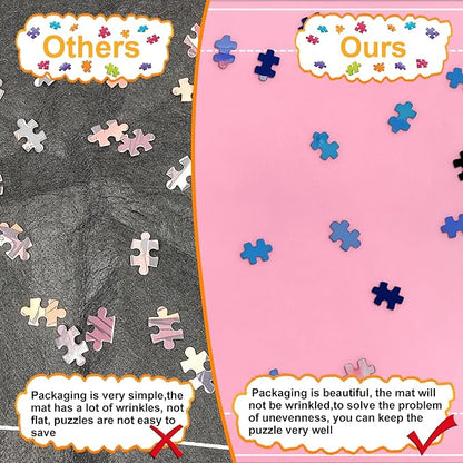 Napzy Puzzle Mat Rollup Puzzles Organizer 1500 1000 500PCS Puzzled Mat Pink Has Gift Box Non-Slip Felt Jigsaw Matt Roll Up Puzzling Board for Jigsawn Keeper Saver with 8 Jigsaws Tray