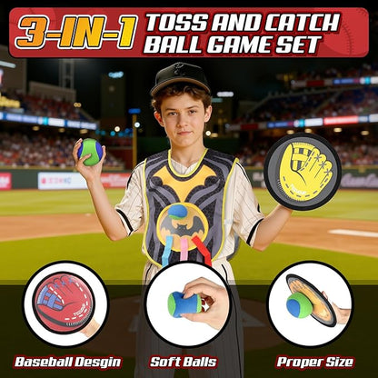 3-in-1 Toss and Catch Ball Game Set, Kids Toddler Baseball Glove, Beach Games Outdoor Yard Lawn Toys for Kids & Family, Birthday Gifts Toys for 3 4 5 6 7 8-12 Year Old Boys and Girls