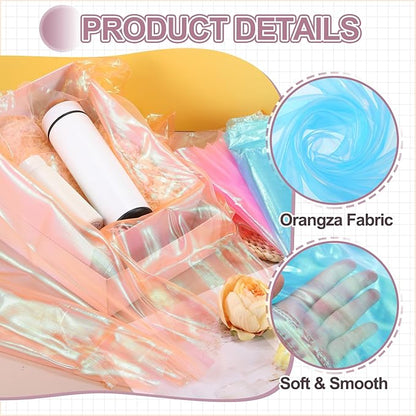 MECCANIXITY Iridescent Sheer Organza Fabric, 2 Yards x 59 Inches Solid Laser Holographic Shiny Fabric Organza Cloth for Wedding, Curtains, Costume, Photo Background, Sky Blue