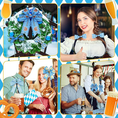 12 Rolls Oktoberfest Wired Edge Ribbon for Wreaths 2.5 Inch x 30 Yards Blue and White Print Grosgrain Ribbon Bavarian German Beer Crafts for Oktoberfest Party Decorative Supplies, 12 Styles