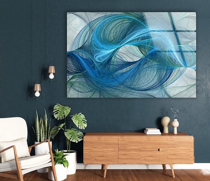 My Photostation.com Round 24'' Blue Energy Abstract Wall Art – Fluid Motion Glass PrintTempered Glass Printing Wall Decor Large Wall Art Wall Hangings