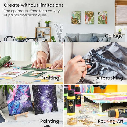 ARTEZA Canvas Boards for Painting, 11 x 14 Inches, Pack of 14, Blank White Canvas Panels for Acrylic, Oil, Gouache & Tempera Painting