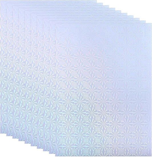 PATIKIL 11.7x8.3" Holographic Sticker Paper, 10Sheets A4 Polypropylene Self-adhesive Transparent Waterproof Laminate Overlay Film for Photo Cards Scrapbook Decorations, Little Snowflake