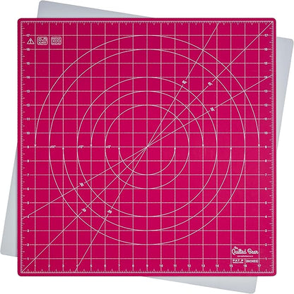 The Quilted Bear Rotating Cutting Mat 18" x 18" - Square 360° Rotating Self Healing Mat with Innovative Locking Mechanism for Quilting & Sewing Your Choice of Colours Available! (Pink)