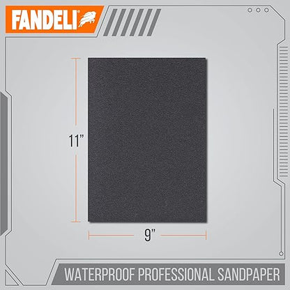 Fandeli | Waterproof Sandpaper | 2000 Grit | 25 Sheets 9'' x 11'' | For Car Polishing, Wooden Furniture Sanding and Metal Sanding | Water Resistant
