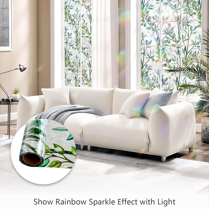 LEMON CLOUD Window Privacy Film, Stained Glass Window Film, Decorative Rainbow Window Clings, Static Cling Non Adhesive Door Stickers, Anti-UV Sun Blocker Heat Control for Home 35.4 x 78.7 inches