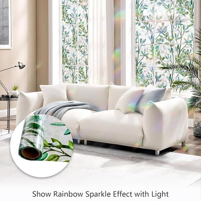LEMON CLOUD Window Privacy Film, Stained Glass Window Film, Decorative Rainbow Window Clings, Static Cling Non Adhesive Door Stickers, Anti-UV Sun Blocker Heat Control for Home 29.5 x 157.4 inches