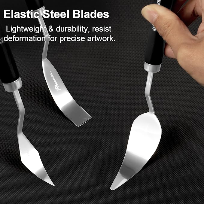 PHOENIX High Flexible Palette Knife Set, 5 Pieces Stainless Steel Painting Knives (31,43,44,46,51) Art Knife with Wood Handle, Paint Spatula for Oil Acrylic Paint - Painting Tools for Artists