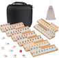 Upgraded 6-8 Players Rummy Cube Board Game Set with 8 Wooden Racks, 214 Tiles, Portable Case, Drawstring Bag and Dice, for Adults Friends Night Gifts Travel Party Sharpens Brain