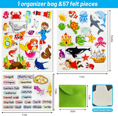 Felt Flannel Board Story Pieces for Toddlers Preschool,Kids Interactive Storytelling Teaching Play Kits for Felt Flannel Board,with Words Pieces(Marine Animals)