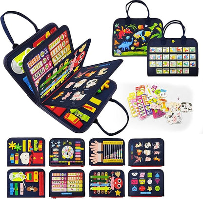 Montessori Busy Board for Boys 1 2 3 4 Year, Sensory Toys for Toddlers 1-4, Ideal for Travel and Preschool - ABCs, 123s, Shapes, Colors, Animals, Weather, Birthday Gifts