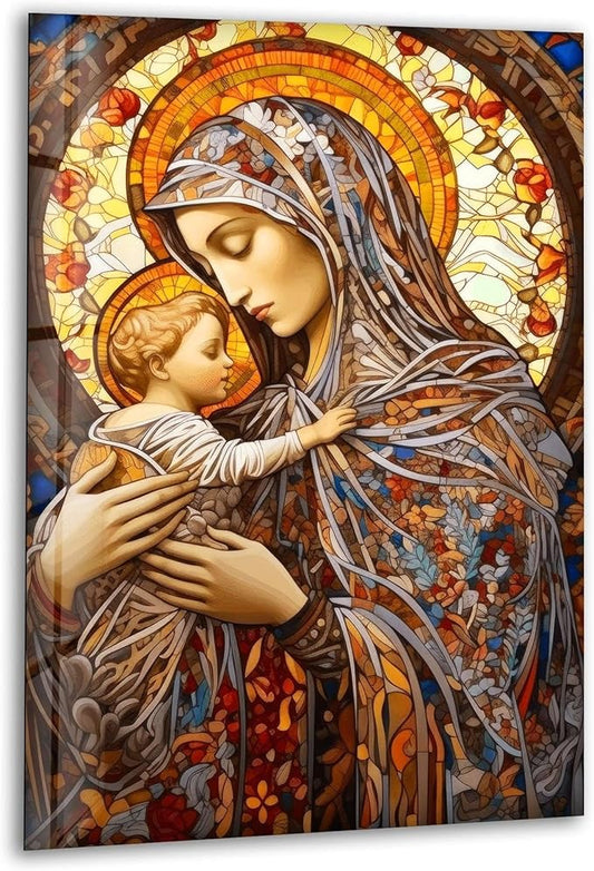 My Photostation.com 32Wx48H'' Jesus and Virgin Mary Glass Wall Art Tempered Glass Printing Wall Decor Large Wall Art Wall Hangings