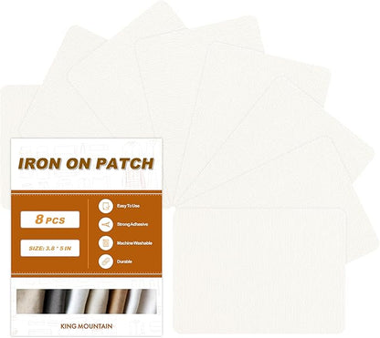 Iron on Patches, 8 Pieces Iron on Canvas Patches, Fabric Patches for Couch, Tent, Clothing, Seat, Canvas Repair Decorating Kit 3.7" by 4.9" (9.5 cm x 12.5 cm, White)