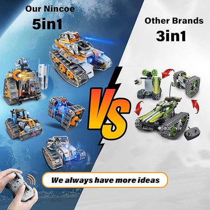 STEM Building Toys for Boys 6-12, 5in1 Remote & APP Controlled Car/Tank/Robot/Tracked Racer STEM Building Kit, 552 Pcs Educational Learning Building Blocks for Kids, RC Car Set for Boy Girls