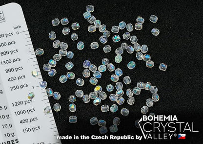 0.88oz (600+ pcs) Faceted Fire Polished Pressed Czech Glass Beads 3mm (0.12in), Crystal AB 00030-28701