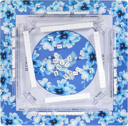 Mahjong Mat for Table 31.5x31.5Inch,Anti-Slip, Noise-Reducing American Mahjong Mat with Rules, Mahjong Table Mat with Carry Bag,Neoprene Mahjong Mat for Poker, Cards, Board.(Blue)