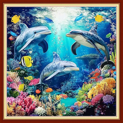 Joyhoor Cross Stitch Kits for Beginners Stamped Cross-Stitch Supplies Needlework preprint Embroidery Kits for Adults DIY Needlepoint Kits Embroidery Patterns 11CT-Underwater World 18x18 inchs