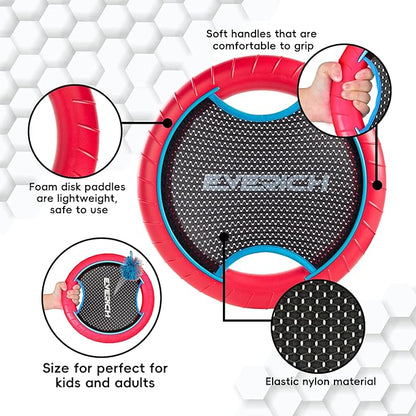 EVERICH TOY Trampoline Paddle Ball Set with 2 Bouncy Paddles & 4 Balls - Soft Foam Design for Kids Play Indoor Outdoor Beach Backyard Lawn - Great Gift Idea for Boys & Girls (Blue & Red)