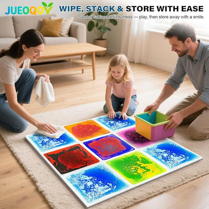 Liquid Sensory Floor Tile for Kids Ages 3+, 12" Step-On Tile with Non-Slip Base, Interactive Color-Flow, Blue, for Calm Corners (1-Pack)