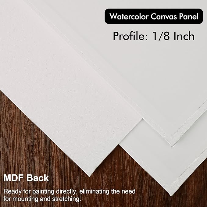 PHOENIX Watercolor Canvas Boards for Painting - 4x6 Inch/6 Pack, 100% Cotton Water Color Small Canvas Panels, 8 Oz. / 260g White Blank Medium Texture Flat Canvases for Water Based Paints