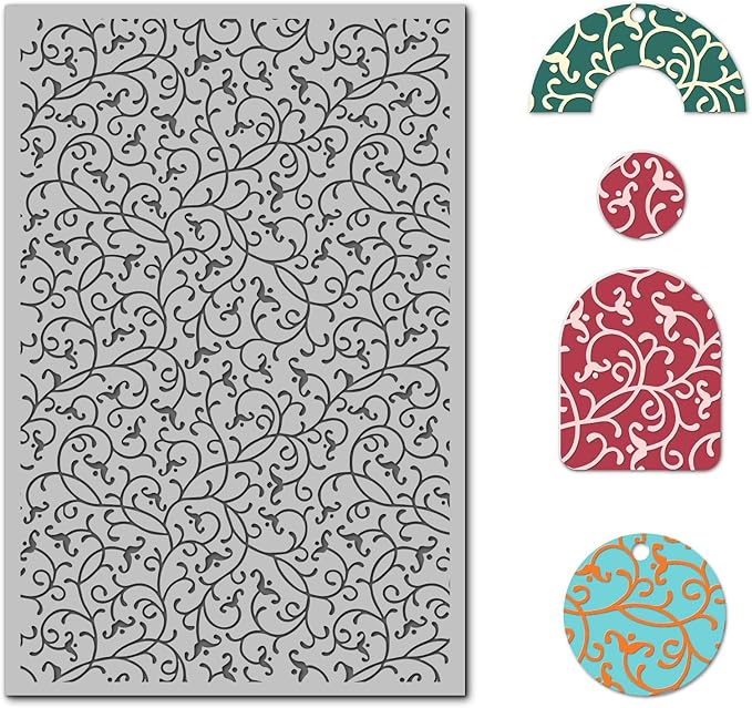 Arbuya Swirls Polymer Clay Texture Mat for Earrings Jewelry Making, Filigree Flowers Clay Texture Sheets for Polymer Clay Projects Floral Stamps for Clay Earrings Tools