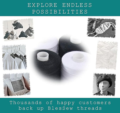 Black & White Sewing Thread - 6 Spools of Polyester Thread for Sewing Machine for Beginners, Hand Stitching & Quilting - 1000 Yards Per Spool