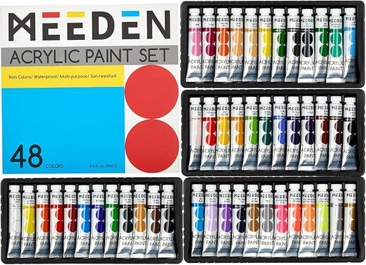 MEEDEN Beginners Acrylic Paint Set: 48 Colors 12ml/0.41 fl oz Heavy Body Starter Set - Non-toxic Rich Pigments Art Paint for Kids Adults Hobbists Painting on Canvas Wood Fabric Craft