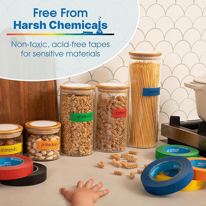 Spartan Industrial - 1" X 60 yd Black Masking Tape - 12 Colored Tape Rolls for Bundling, Labeling, and More - No Residue, 5.5 Mil