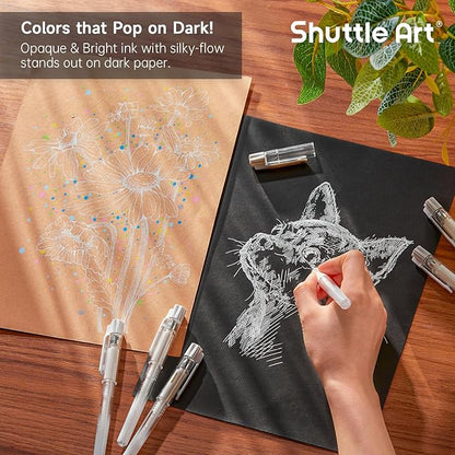 Shuttle Art White Gel Pens, 6 Pack 0.7mm, 1.0mm Gel Ink Pens Fine Point for Black Paper Highlighting Card Making Scrapbooking Coloring Writing Drawing Journaling Note Taking School Office Home