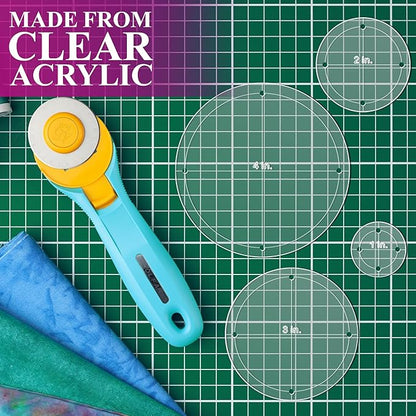 Quilting Acrylic Template Set | Precision Tools for Quilting Enthusiasts | Circle Design | Includes Sizes 4", 3", 2", 1" | 1/8 Clear Acrylic | 1/4" Seam Allowance for Accuracy