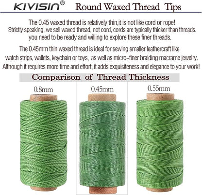12 Colored Waxed Polyester Thread, 0.45mm Thinner Diameter, 115 Yards/Spool, Wax Coated String Cord for Leather Sewing, Upholstery, Stitching, Binding, Beading, Stringing, and Crafting