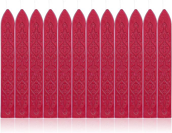 Yoption 12Pcs Red Sealing Wax Sticks with Wicks for Wax Seal Stamp, Wedding Invitations, Gift Packaging, Christmas