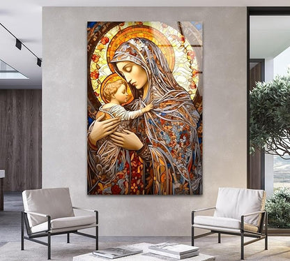 My Photostation.com 32Wx48H'' Jesus and Virgin Mary Glass Wall Art Tempered Glass Printing Wall Decor Large Wall Art Wall Hangings