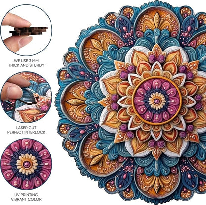 Wooden Jigsaw Puzzles - Mandala Wooden Puzzles for Adults, 500 Pcs King Size 16.7'' x 16.7'', Luxurious Shaped Wood Puzzle, Beautiful Package, Best Gift for Adults and Kids, Family Game