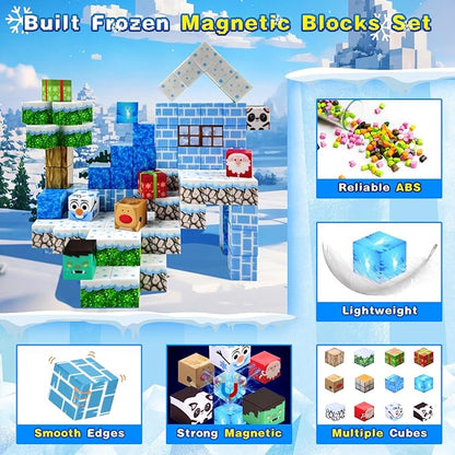 Aleath 100PCS Magnetic Building Blocks-for Kids, Chirstmas Build Magnet World Set for 3-10 Years Old Boys & Girls Magnetic Building Toys for Toddler (Ice)